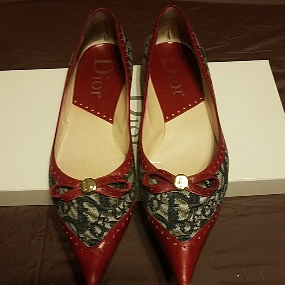 Authentic Dior red and blue flats